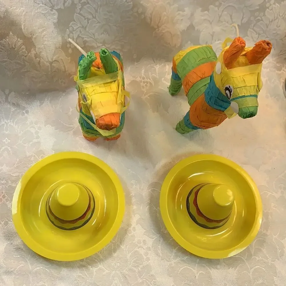 2 Piñatas Miniatures Decorations With Hats 7 Inches Tall Cinco De Mayo Day Dead